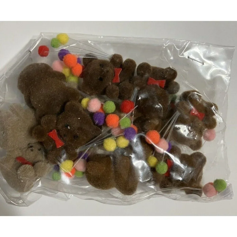 Vintage Set of 12 Two Tone Tiny Teddy Bears Flocked Plastic Balloons